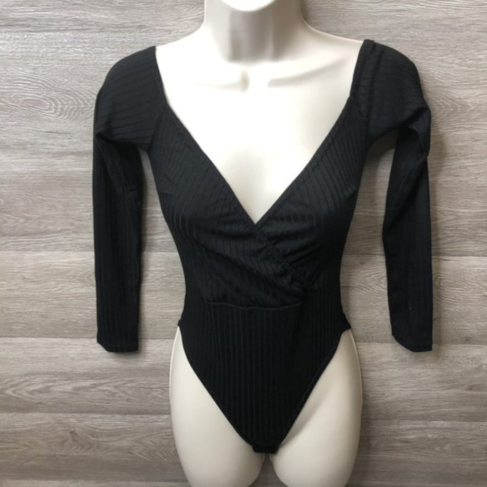 Boohoo 0P Off Shoulder Wrap Knitted Rib Bodysuit